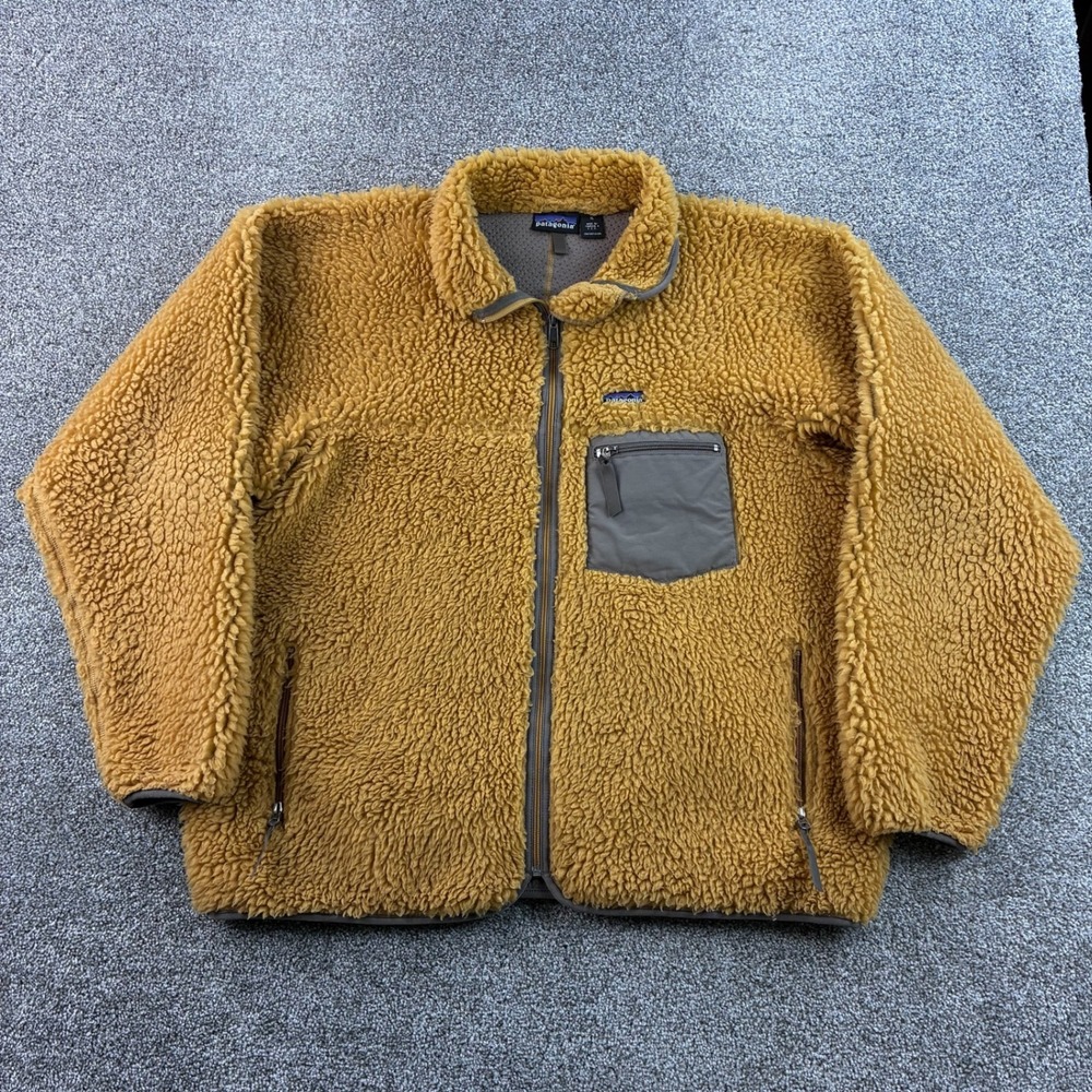 Vintage Patagonia Retro Cardigan Jacket Mens XL Tequila Gold Deep Pile Fleece